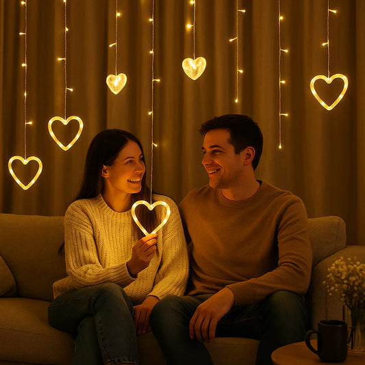 Szív LED karácsonyi függönylámpa 1+1 ingyen