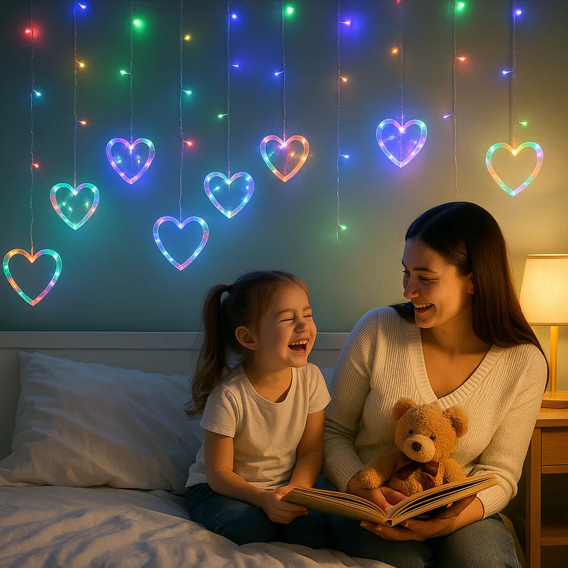 Szív LED karácsonyi függönylámpa 1+1 ingyen