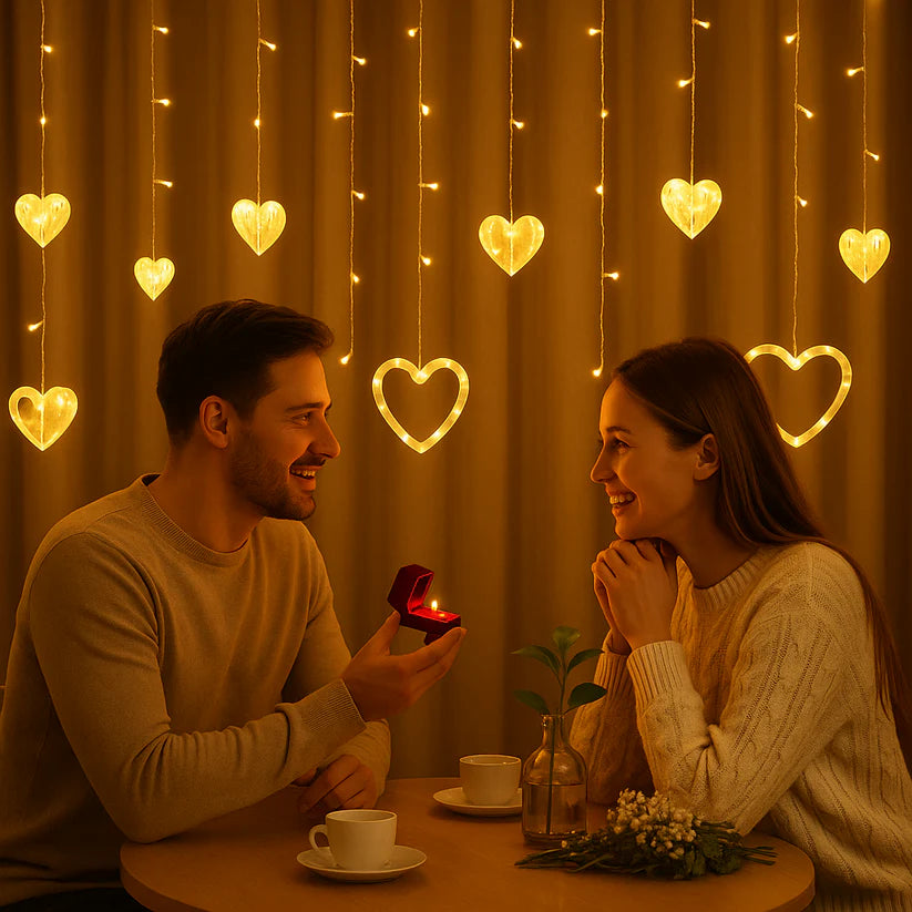 Szív LED karácsonyi függönylámpa 1+1 ingyen