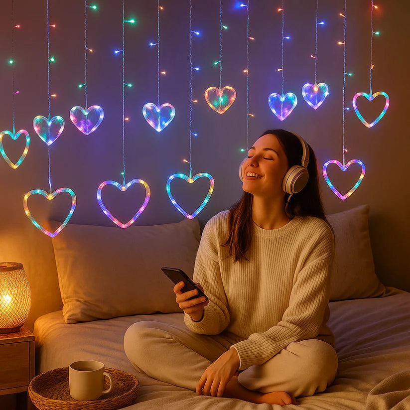 Szív LED karácsonyi függönylámpa 1+1 ingyen