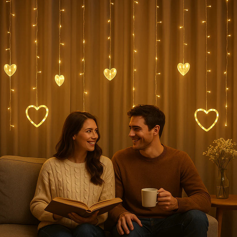 Szív LED karácsonyi függönylámpa 1+1 ingyen