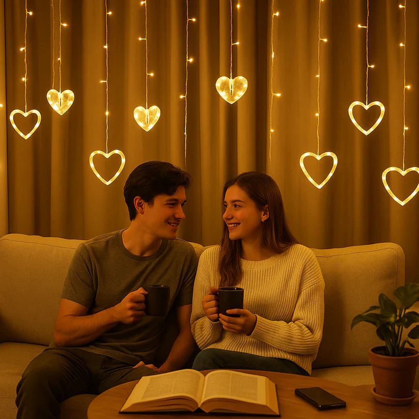 Szív LED karácsonyi függönylámpa 1+1 ingyen