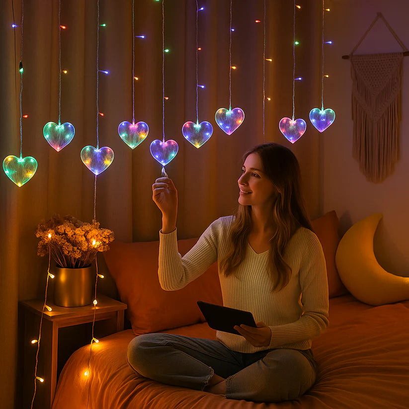 Szív LED karácsonyi függönylámpa 1+1 ingyen